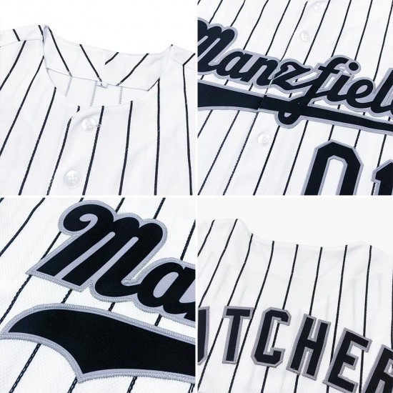 Custom White Black Strip Black-Gray Authentic Baseball Jersey