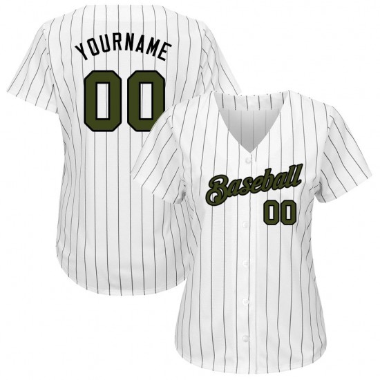 Custom White Black Strip Olive-Black Authentic Memorial Day Baseball Jersey