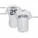 Custom White Navy Strip Navy Baseball Jersey