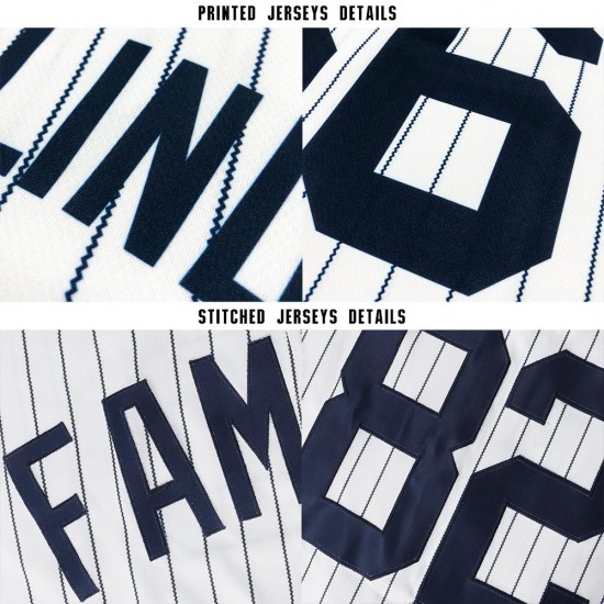 Custom White Navy Strip Navy Baseball Jersey