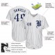 Custom White Navy Strip Navy-Gray Authentic Baseball Jersey