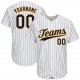 Custom White Navy Strip Navy-Gold Authentic Baseball Jersey