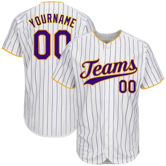 Custom White Purple Strip Purple-Gold Authentic Baseball Jersey