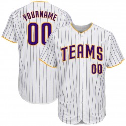 Custom White Purple Strip Purple-Gold Authentic Baseball Jersey