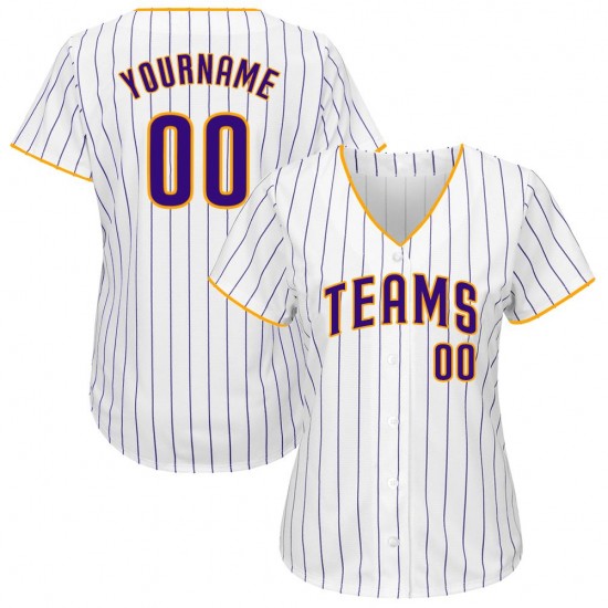 Custom White Purple Strip Purple-Gold Authentic Baseball Jersey