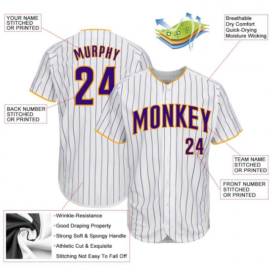 Custom White Purple Strip Purple-Gold Authentic Baseball Jersey