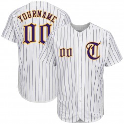 Custom White Purple Strip Purple-Gold Authentic Baseball Jersey