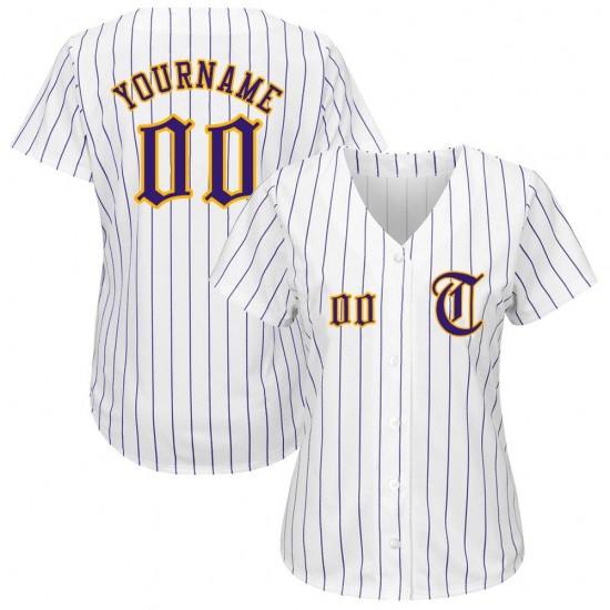 Custom White Purple Strip Purple-Gold Authentic Baseball Jersey