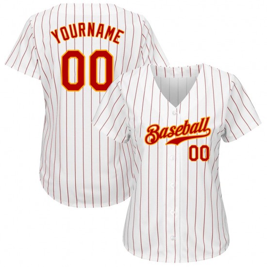 Custom White Red Strip Red-Gold Authentic Baseball Jersey