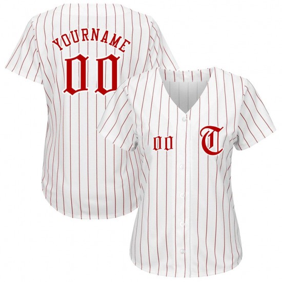 Custom White Red Strip Red-White Authentic Baseball Jersey