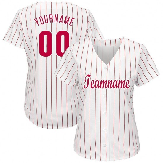 Custom White Red Strip Red-White Baseball Jersey