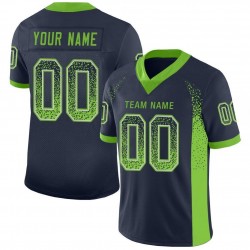 Custom Navy Neon Green-Gray Mesh Drift Fashion Football Jersey