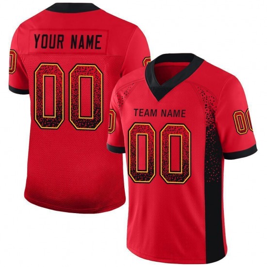 Custom Scarlet Black-Gold Mesh Drift Fashion Football Jersey