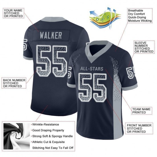 Custom Navy Light Gray-White Mesh Drift Fashion Football Jersey