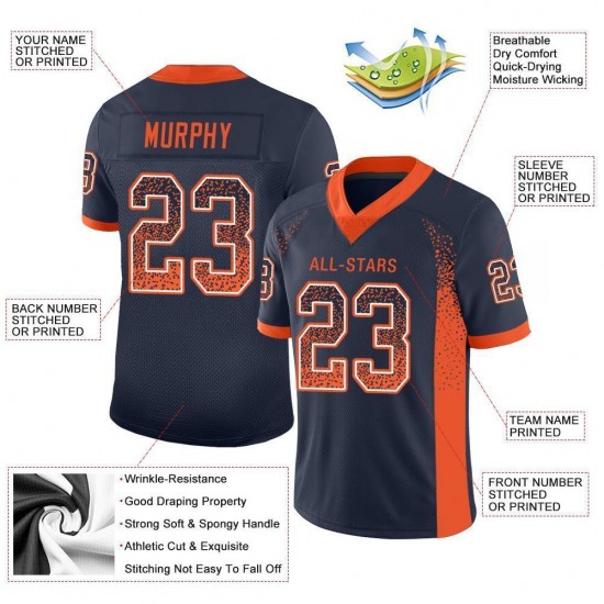 Custom Navy Orange-White Mesh Drift Fashion Football Jersey