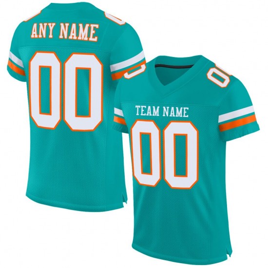 Custom Aqua White-Orange Mesh Authentic Football Jersey