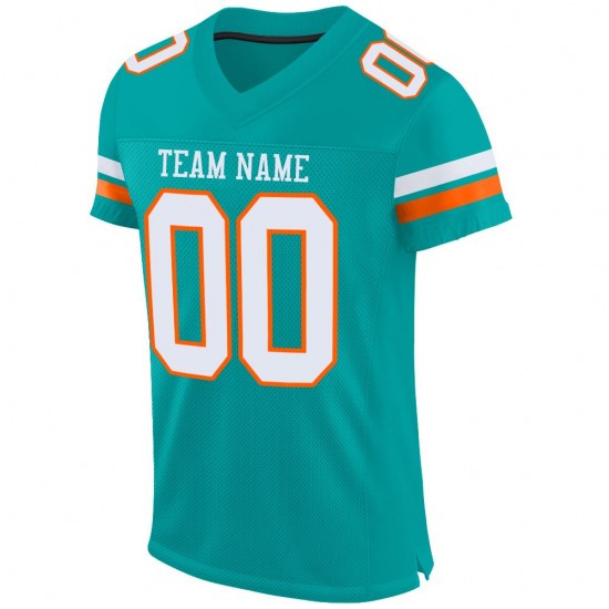 Custom Aqua White-Orange Mesh Authentic Football Jersey