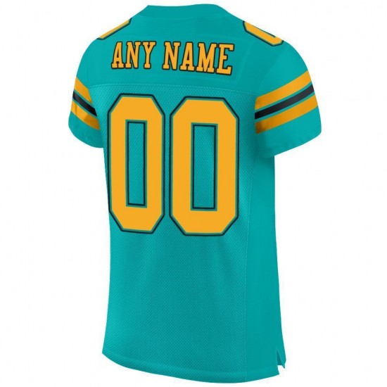 Custom Aqua Gold-Black Mesh Authentic Football Jersey