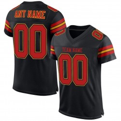 Custom Black Scarlet-Gold Mesh Authentic Football Jersey