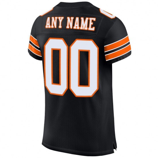 Custom Black White-Orange Mesh Authentic Football Jersey