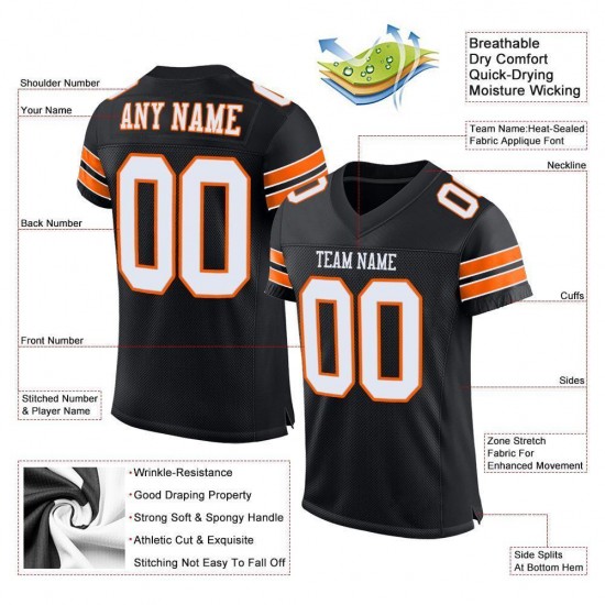 Custom Black White-Orange Mesh Authentic Football Jersey