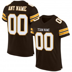 Custom Brown White-Gold Mesh Authentic Football Jersey