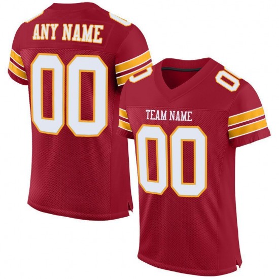 Custom Cardinal White-Gold Mesh Authentic Football Jersey