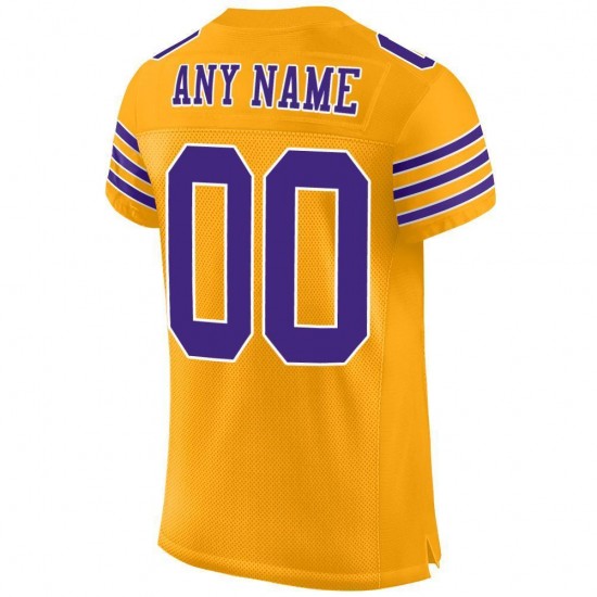 Custom Gold Purple-White Mesh Authentic Football Jersey