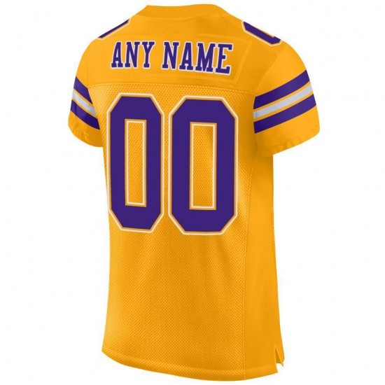 Custom Gold Purple-White Mesh Authentic Football Jersey