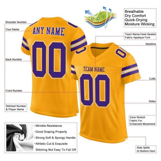 Custom Gold Purple-White Mesh Authentic Football Jersey