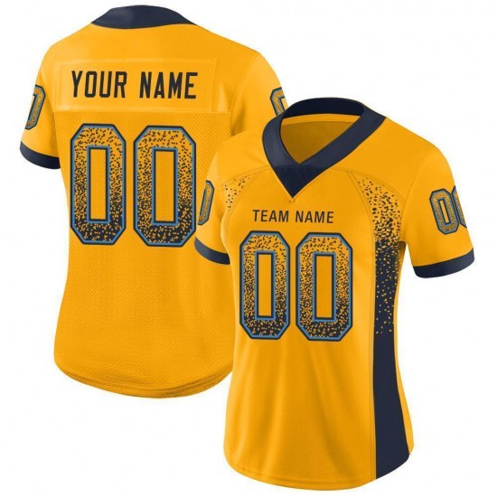 Custom Gold Navy-Powder Blue Mesh Drift Fashion Football Jersey