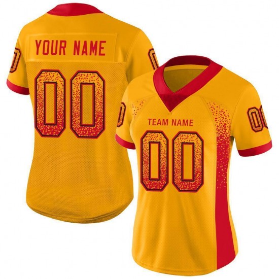 Custom Gold Scarlet-Black Mesh Drift Fashion Football Jersey