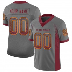 Custom Gray Burgundy-Gold Mesh Drift Fashion Football Jersey