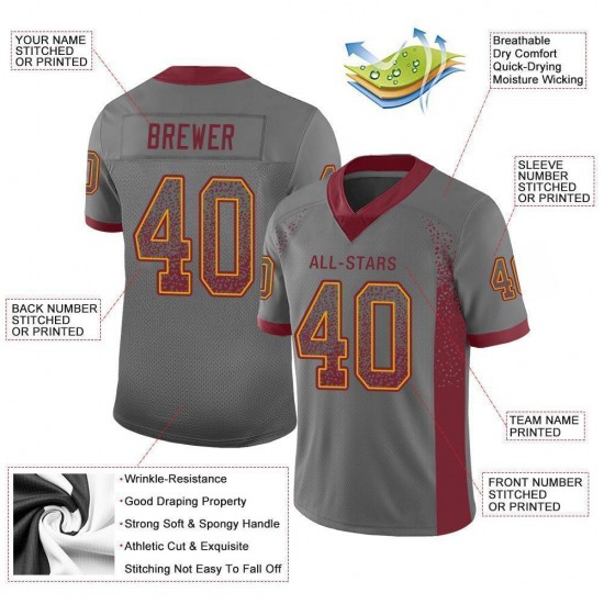 Custom Gray Burgundy-Gold Mesh Drift Fashion Football Jersey