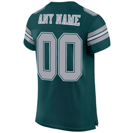 Custom Midnight Green Light Gray-White Mesh Authentic Football Jersey