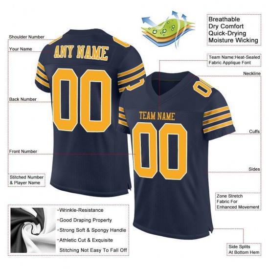 Custom Navy Gold-White Mesh Authentic Football Jersey