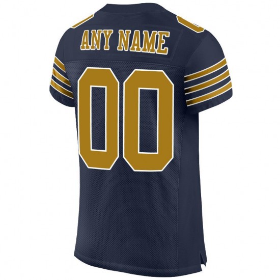 Custom Navy Old Gold-White Mesh Authentic Football Jersey