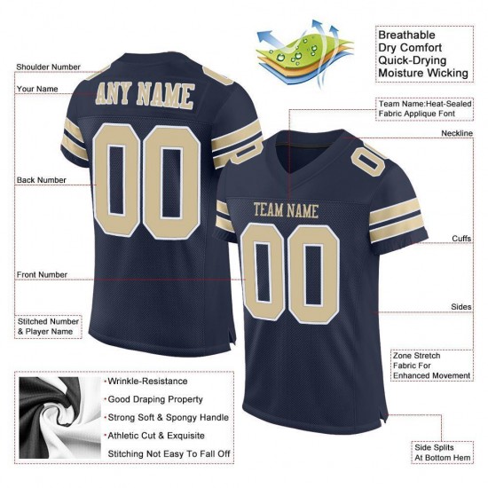 Custom Navy Vegas Gold-White Mesh Authentic Football Jersey