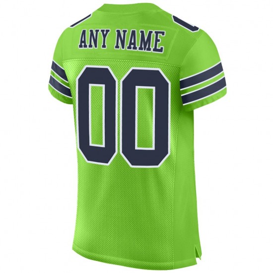 Custom Neon Green Navy-White Mesh Authentic Football Jersey