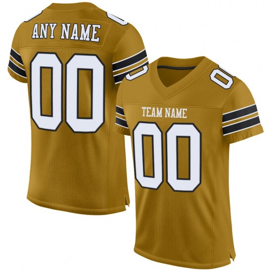 Custom Old Gold White-Black Mesh Authentic Football Jersey