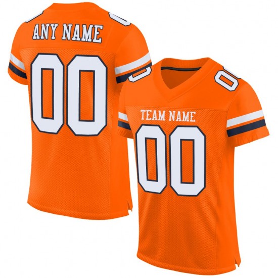 Custom Orange White-Navy Mesh Authentic Football Jersey