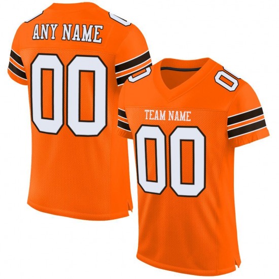 Custom Orange White-Brown Mesh Authentic Football Jersey