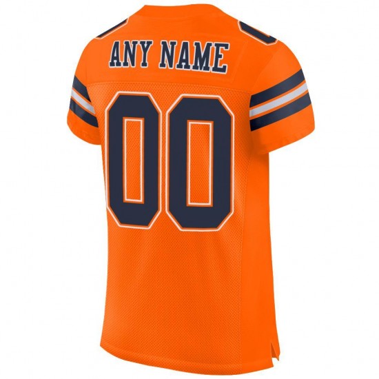 Custom Orange Navy-White Mesh Authentic Football Jersey