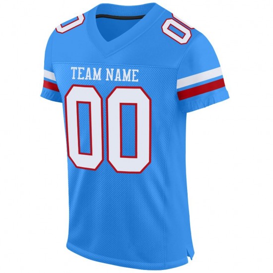 Custom Powder Blue White-Red Mesh Authentic Football Jersey