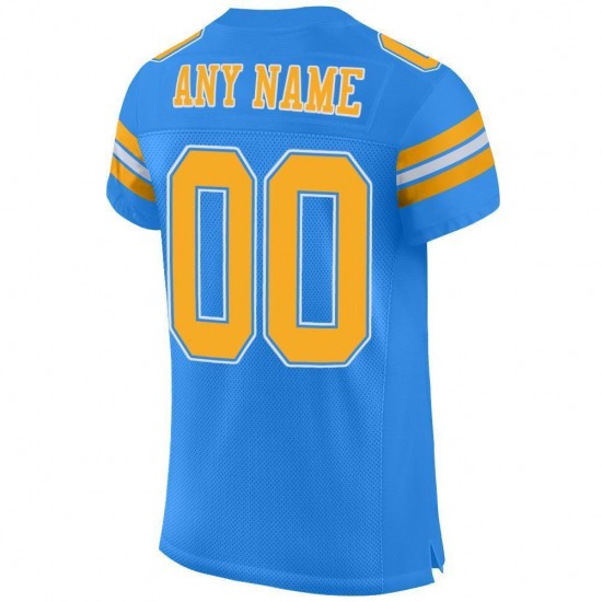 Custom Powder Blue Gold-White Mesh Authentic Football Jersey