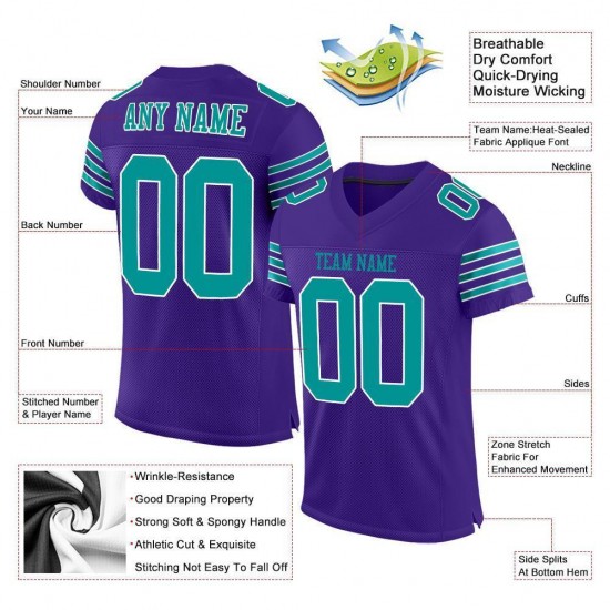 Custom Purple Aqua-White Mesh Authentic Football Jersey