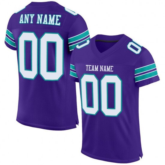 Custom Purple White-Aqua Mesh Authentic Football Jersey