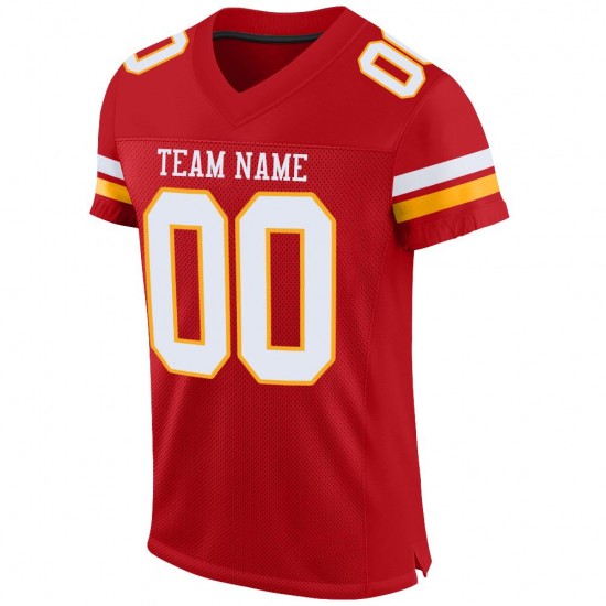 Custom Red White-Gold Mesh Authentic Football Jersey