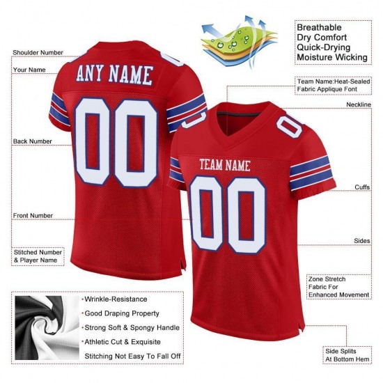 Custom Red White-Royal Mesh Authentic Football Jersey