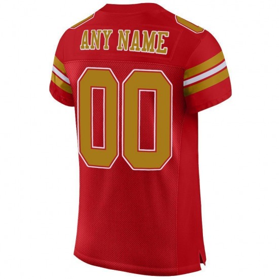 Custom Red Old Gold-White Mesh Authentic Football Jersey